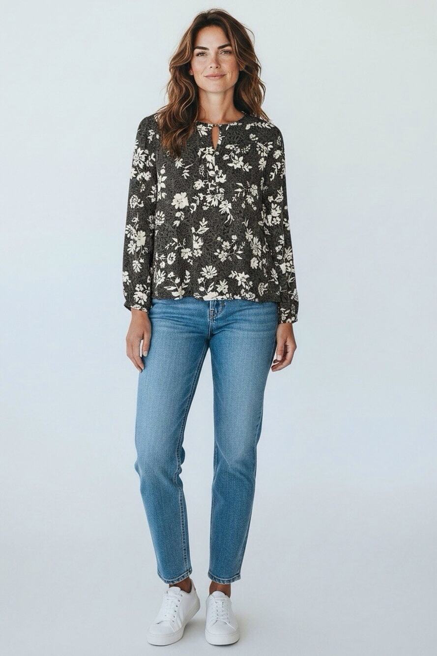 Maurices Olive Green Floral Popover Blouse Long Sleeve NWT Women’s Size L